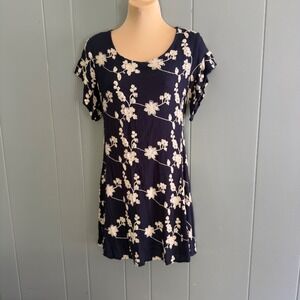 Umgee Navy Embroidered Mini Dress Size Small‎ Boho Cutout Back Ruffle Sleeve
